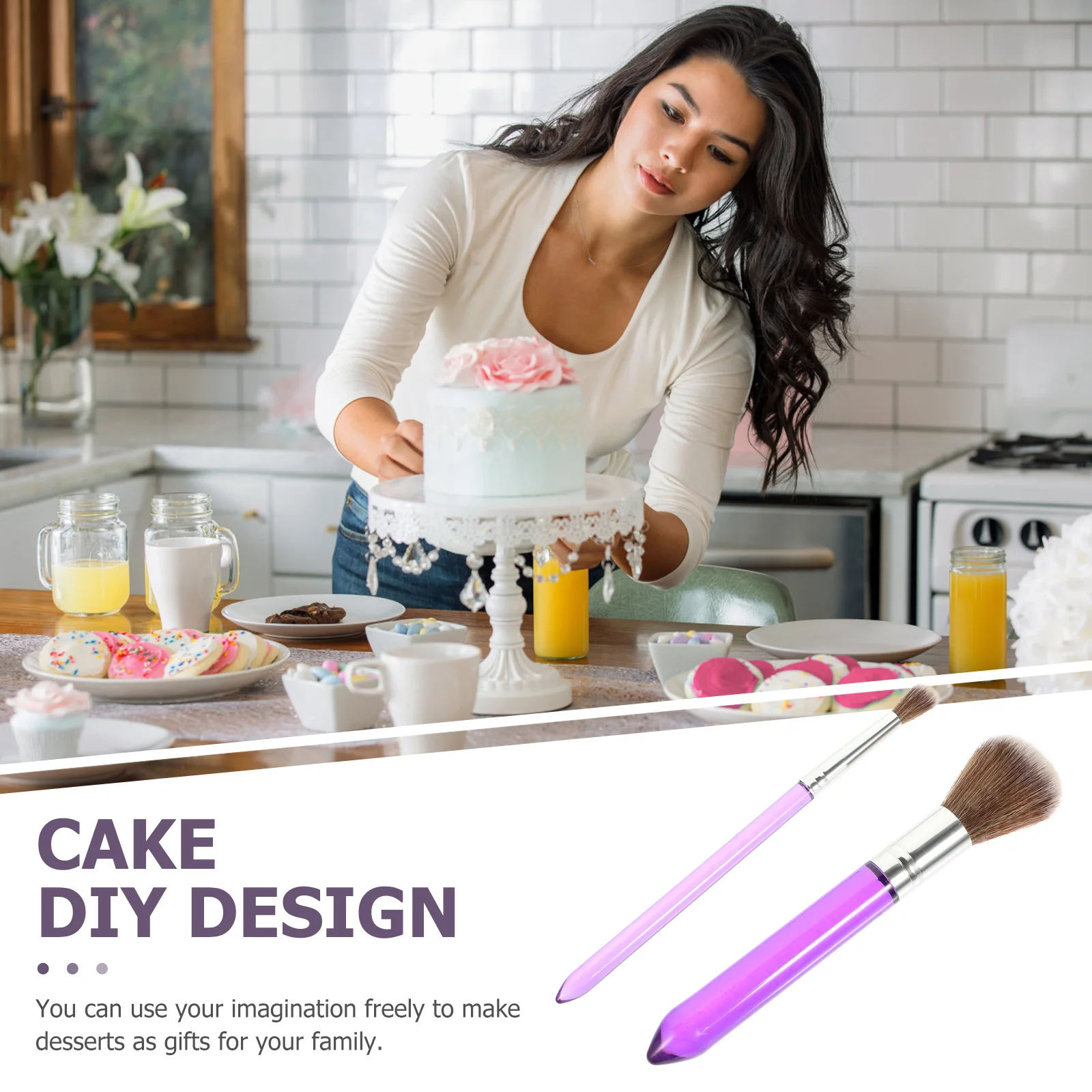 

2Pcs Cake Decorating Brushes Plastic Nylon Tips Baking Tools Fondant Painting Dessert Cookie Accessories