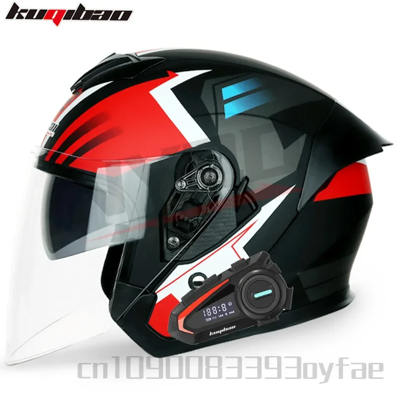 KUQIBAO Motorcycle Bluetooth Helmet Dual Lens Half Helmet Four Seasons Universal motorbike helmet Casco Moto