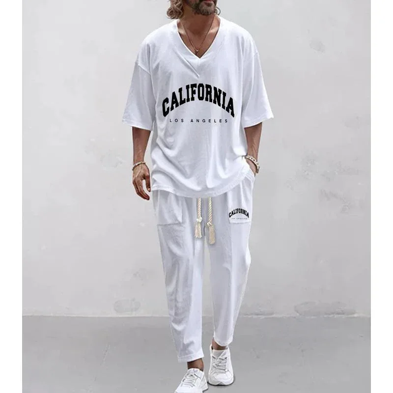 V-Neck Short Sleeved Pants Set Model Magazine Photoshoot High-End Clothing Short Sleeved Drawstring Pants Two-Piece Set WB14-ML4