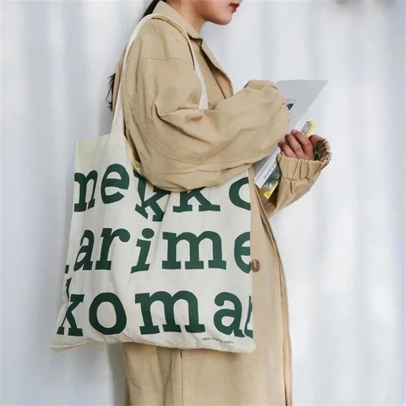 Fashion Alphabetic printing Canvas Tote Bag Large Capacity Reusable Shopping Bag High Quality Casual Handbag Shoulder Bag Tote