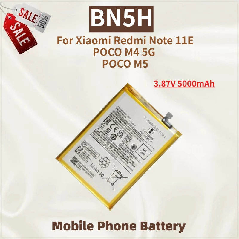 

High Quality BN5H Phone Battery 3.87V 5000mAh For Xiaomi Redmi Note 11E ,POCO M4 5G ,POCO M5 Brand New Replacement Battery