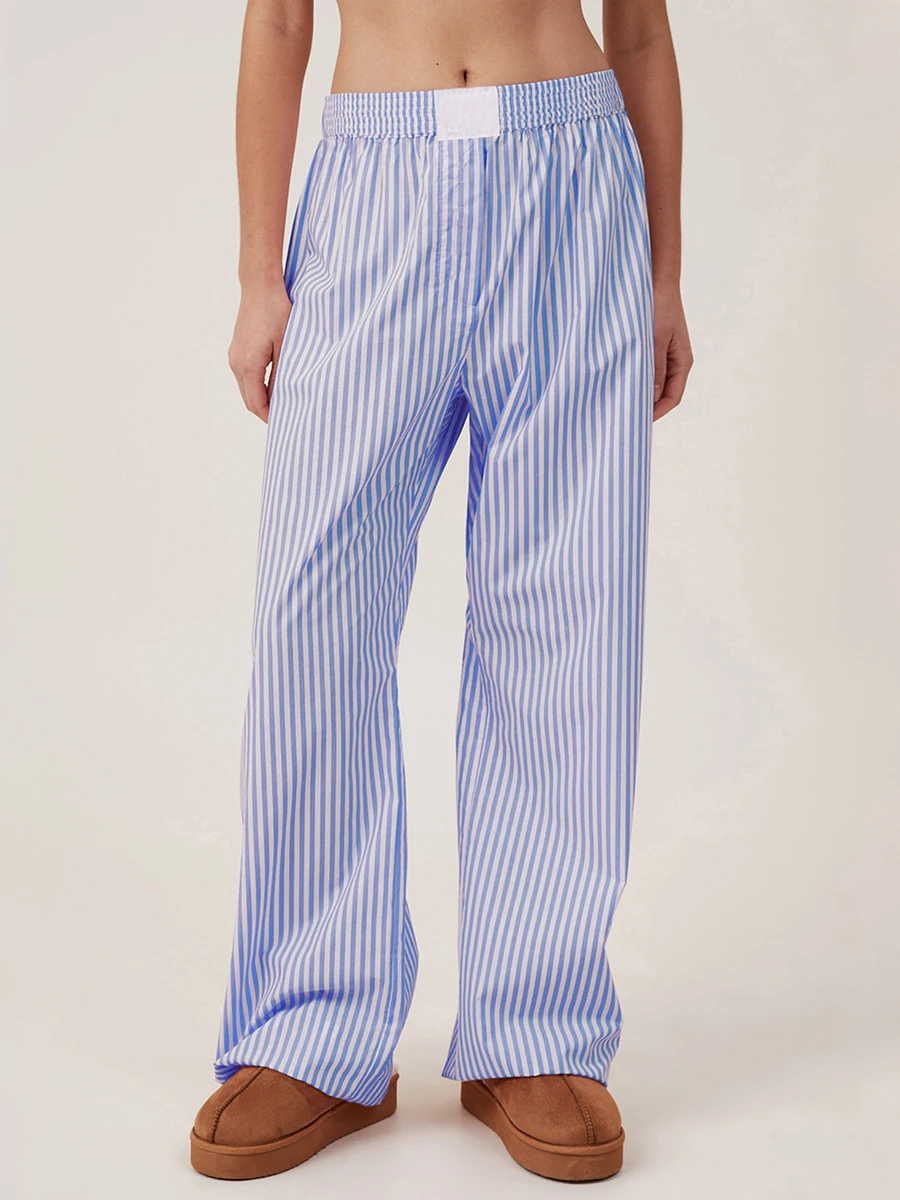 

Women Y2K Striped Lounge Pants Casual Loose Elastic Waist Straight Wide Leg Pants Going Out Pants Pajama Bottoms