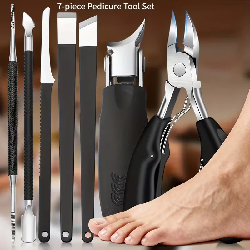 Conjunto de cortador de unhas de aço inoxidável, 7 peças, kit de cuidados com as unhas para unhas encravadas e grossas-conjunto de cortadores resistentes