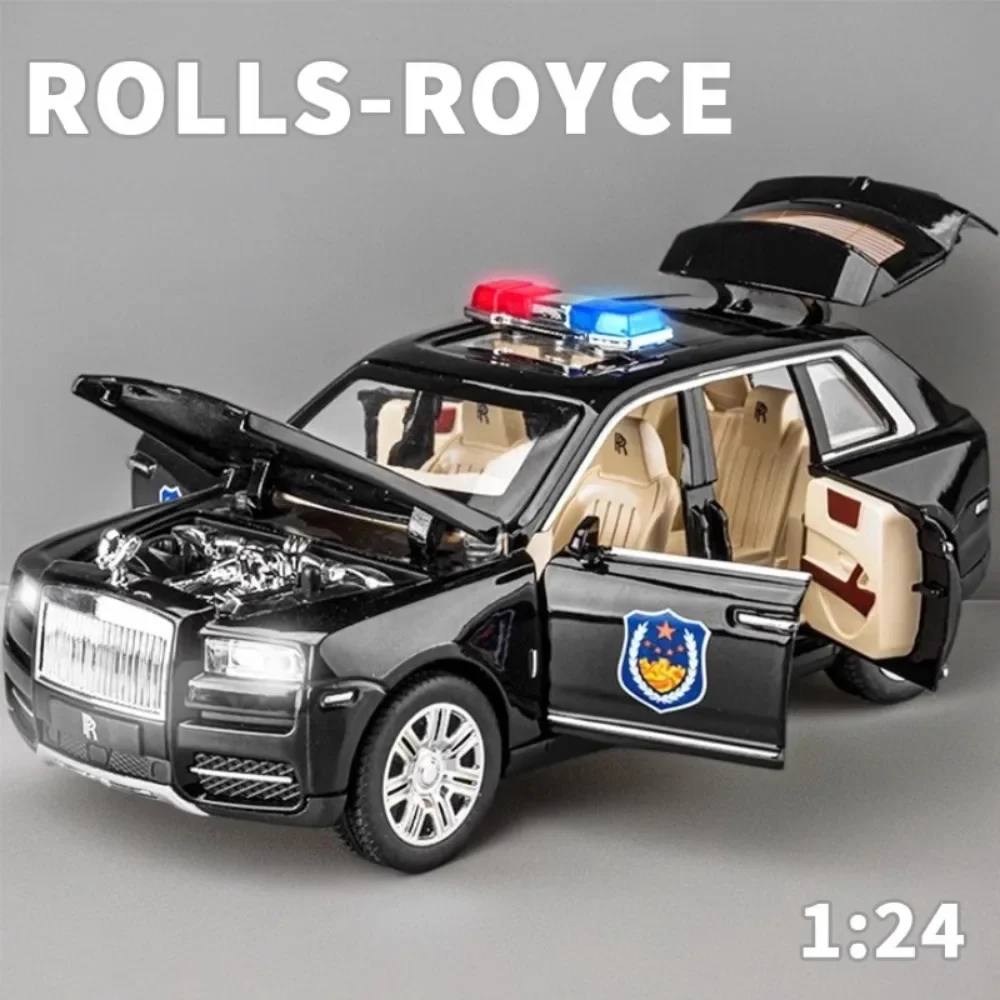Modèle de voiture de Police Rolls-Royce Cullinan, échelle 1:24, jouet, son léger, traction arrière, modèles de véhicules miniatures Swat, cadeaux de Festival pour garçons