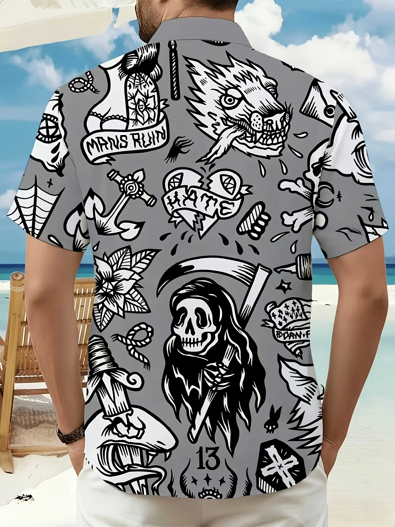 เสื้อเชิ้ตแขนสั้นลายวินเทจแบบด - Shirt Camp Collar บทวิจารณ์และราคา