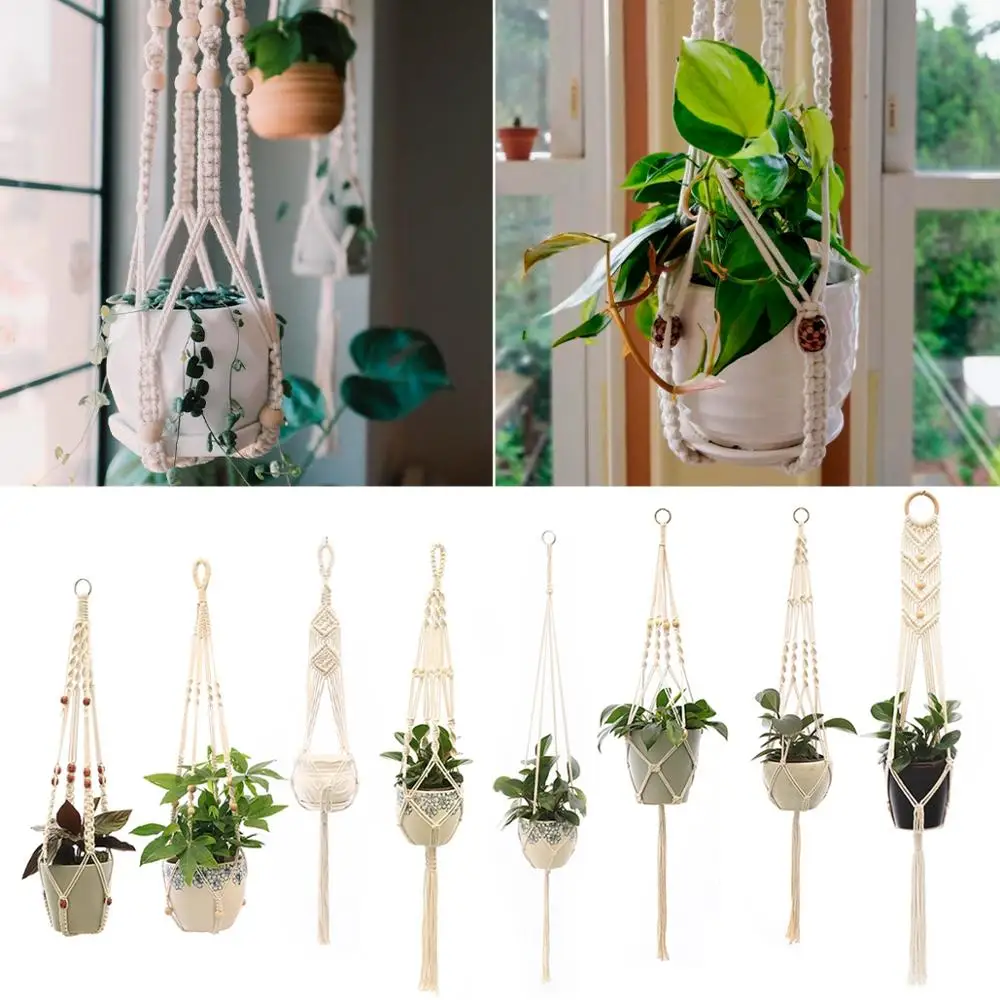 Colgador de macramé hecho a mano para plantas, maceta de flores, decoración de pared, Patio, jardín, cesta colgante