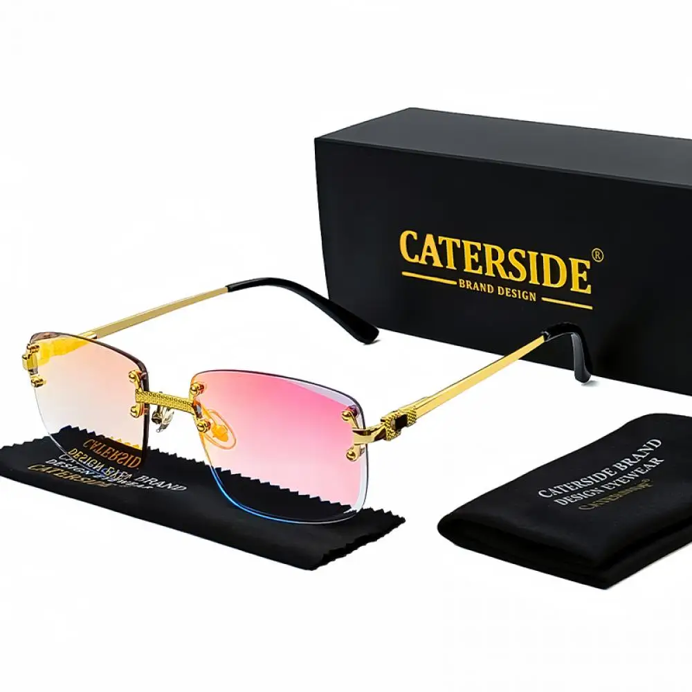 CATERSIDE Rahmenlose Sonnenbrille für Herren und Damen, luxuriöse Outdoor-Party-Sonnenbrille, Metallrahmen, Spiegel-Verlaufsgläser, UV400 – Detail 18