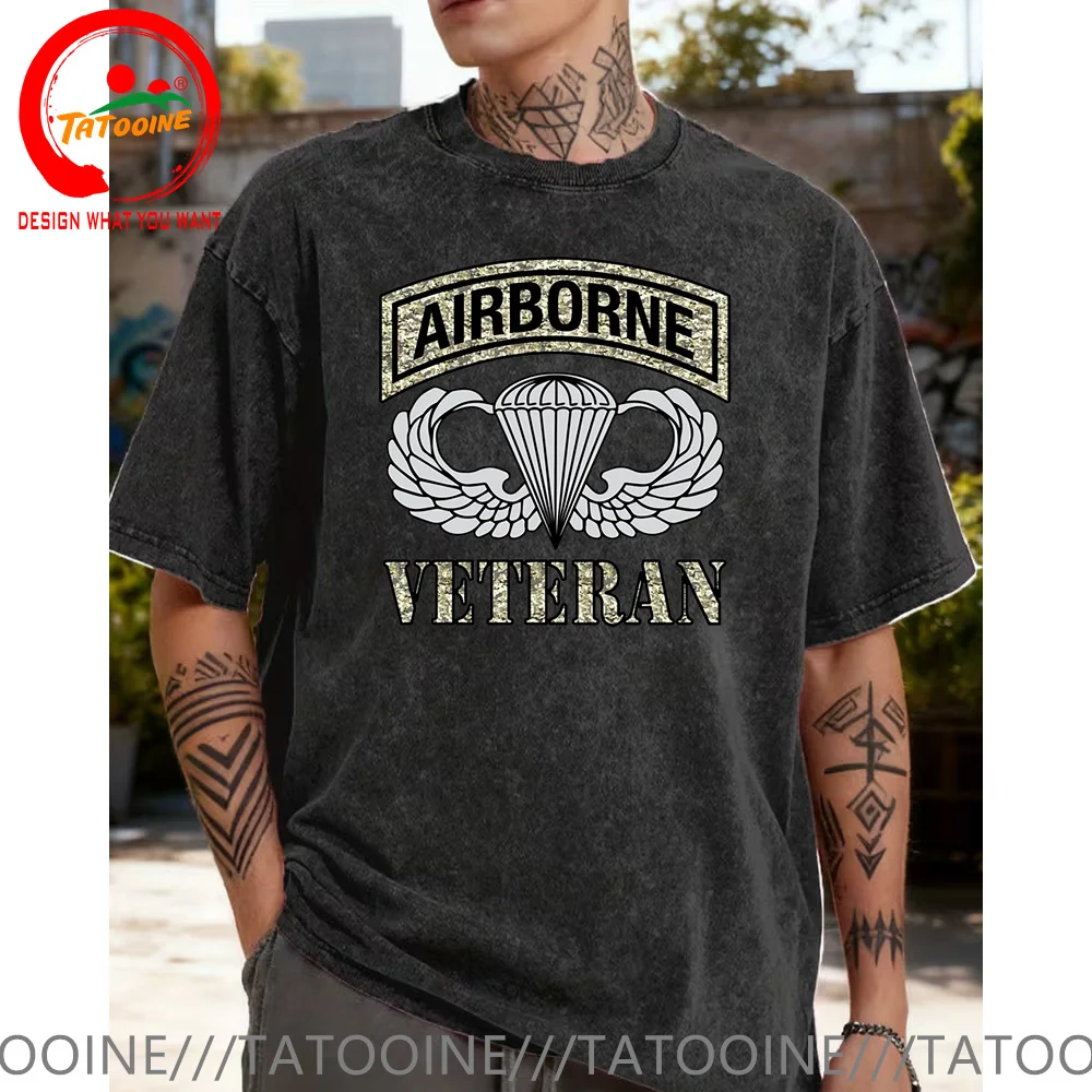 

Vintage Washed Cotton T-Shirt US Army Airborne Paratroopers Veteran T Shirt Fashion Trendy Casual Clothing tshirt Street Shirt