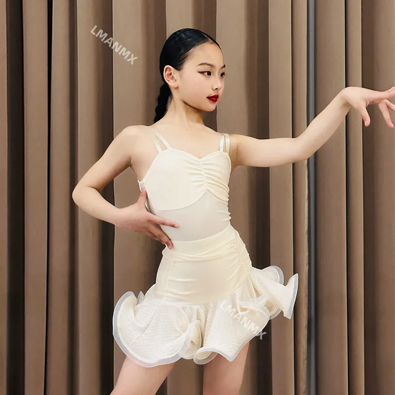 2025 Vestido de baile latino, vestido de práctica para niñas, nuevo vestido de actuación para niños de primavera y verano