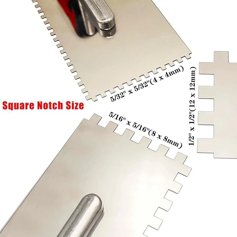 Set di cazzuola dentellate quadrate in acciaio inossidabile per installazione di piastrelle per pavimenti a parete Installazione di fortuna della cazzuola