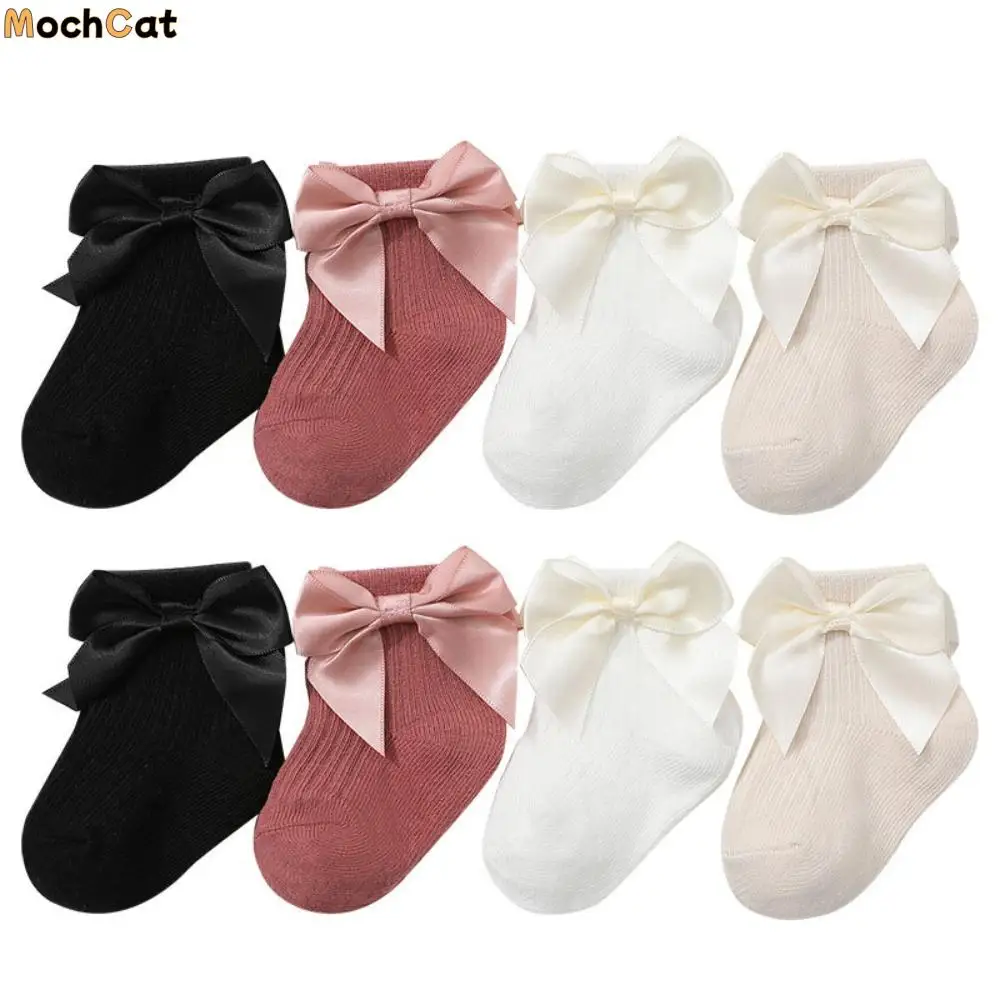 

8Pairs Soft Bowknot Baby Cotton Socks Breathable Autumn Spring Toddle Short Tube Socks Cute Stripe Infant Solid Socks Newborn
