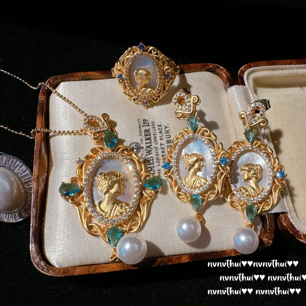 Oryginalne 18-karatowe pozłacane zestawy biżuterii z cyrkoniami w stylu retro dla kobiet Pierścionek Kolczyk Naszyjnik