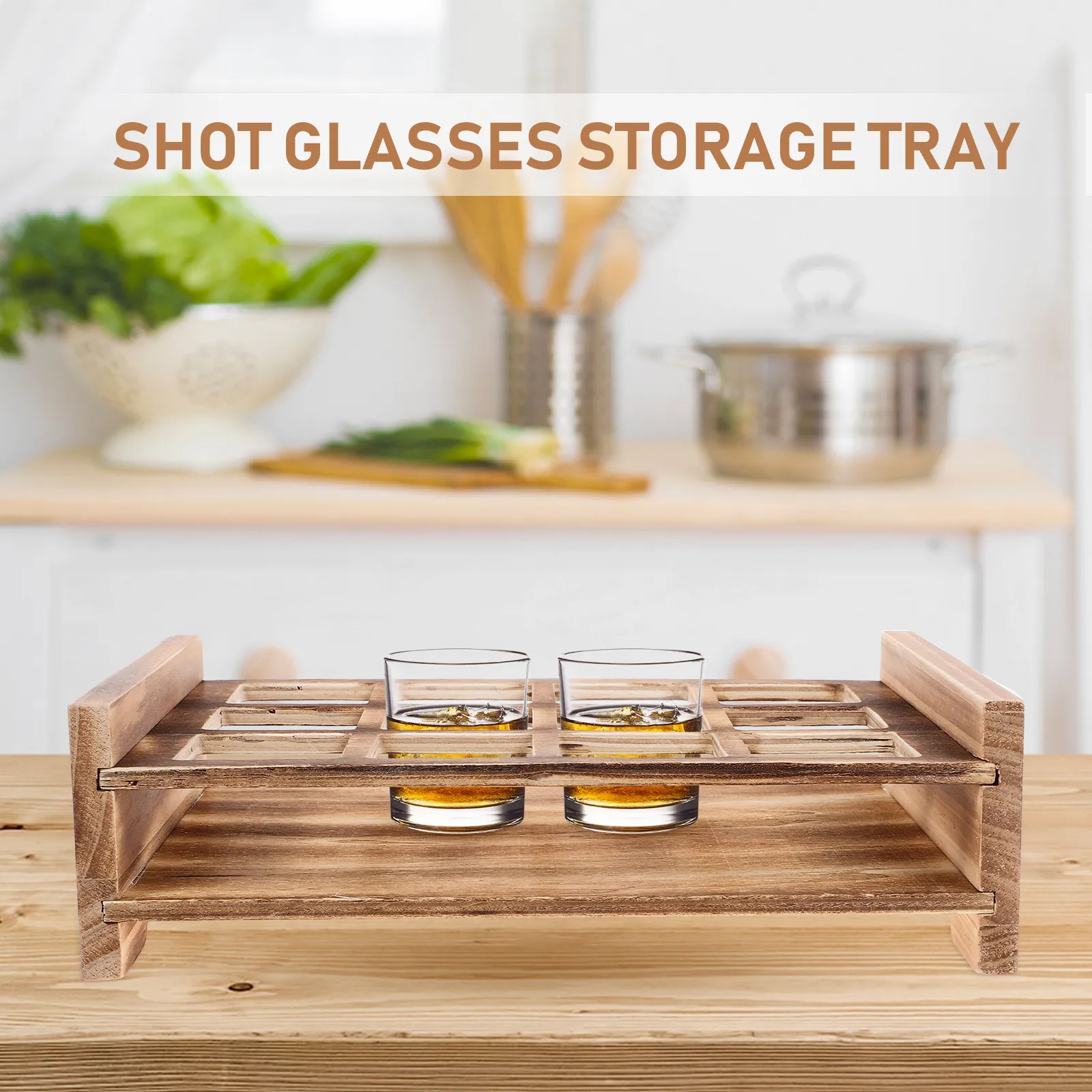 Wooden Shot Glasses Storage Tray Wine Cup Holder Bar Serving Board for Liquor Whiskey Cocktail Glasses Family Gathering Party