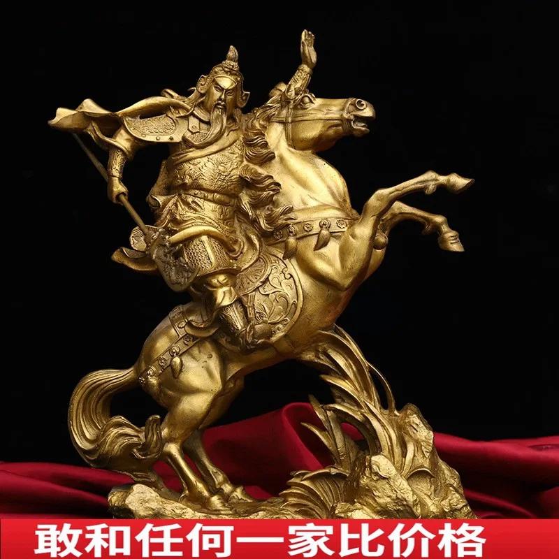 All-copper Guan Gong riding a horse statue, martial god of wealth Guan Yu, Guan Er Ye statue with great sword, Guan Di figurine