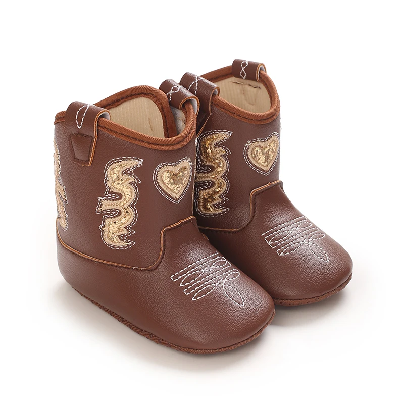 Baby Cowboy Boots Embroidery Soft Sole Baby Shoes Non‑Slip First Walkers Infant Toddler Booties Newborn Prewalker Shoes 0-18M