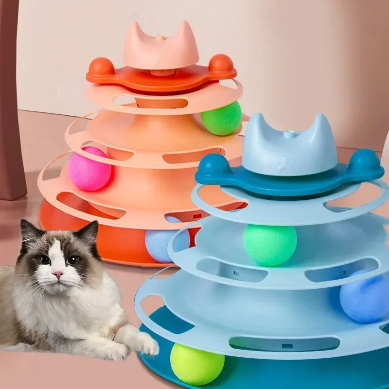 Torre de juguete para gatos de 4 niveles, bola giratoria, juguetes de hierba gatera, pista de entrenamiento de inteligencia interactiva, rompecabezas, juegos divertidos, accesorios