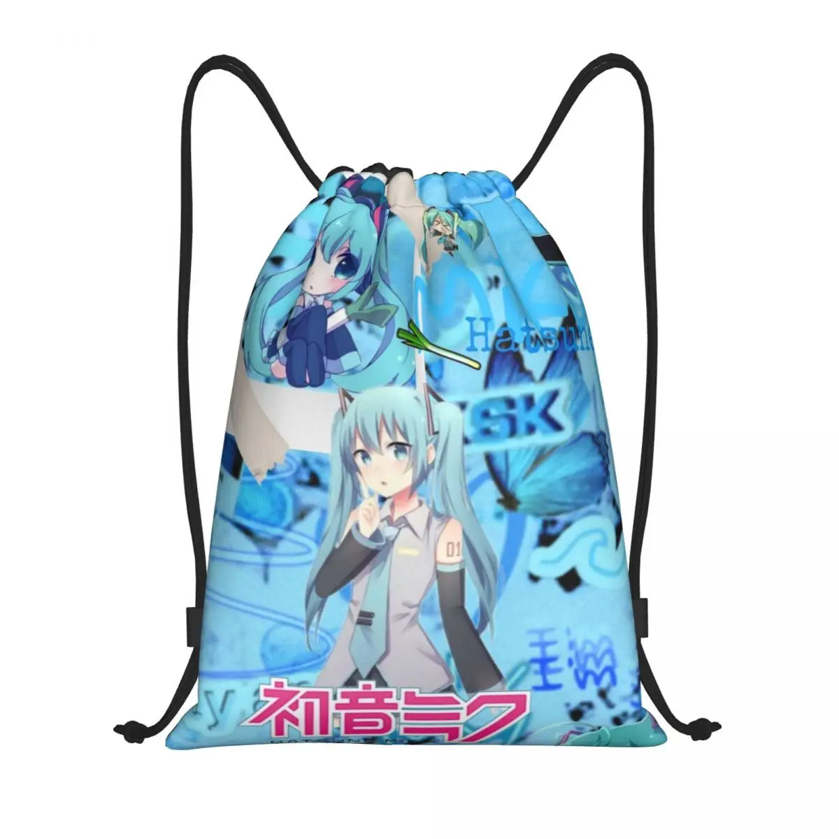 Hatsune Miku Drawstring Saco De Armazenamento, Bolsas portáteis, Mercearia Compras Sacos De Ombro, Saco De Viagem Dobrável