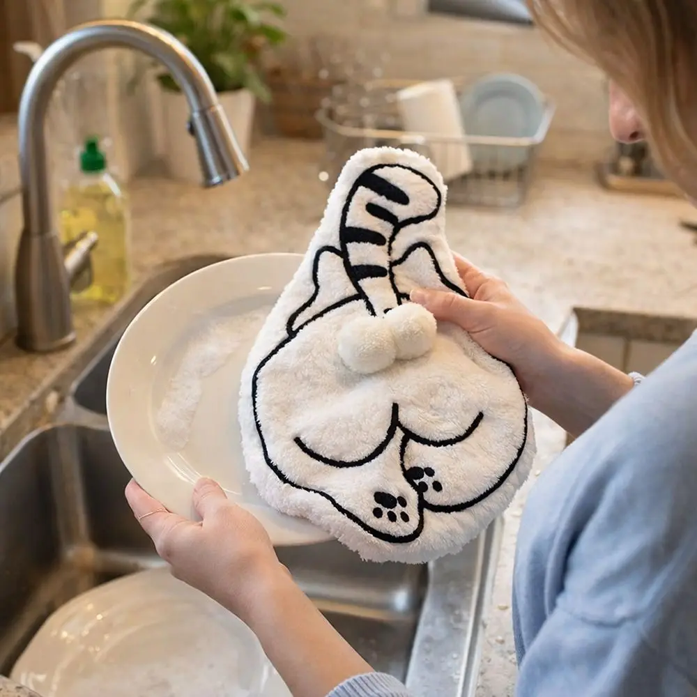 Coral Fleece Cat Egg Hand Towel Soft Thickened Bathroom Handkerchief Cartoon Quick-drying Kitchen Cleaning Rag