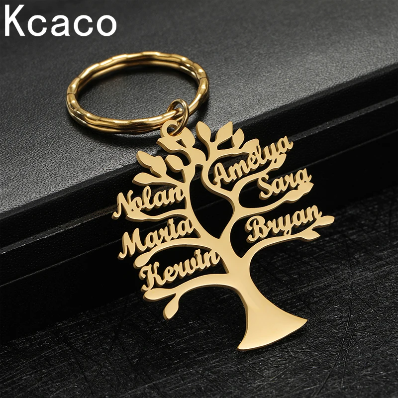 Custom Name Keychain Personalized Stainless Steel Pendant Keychains for Women Men Customized Tree of Life Nameplate Keyring Gift