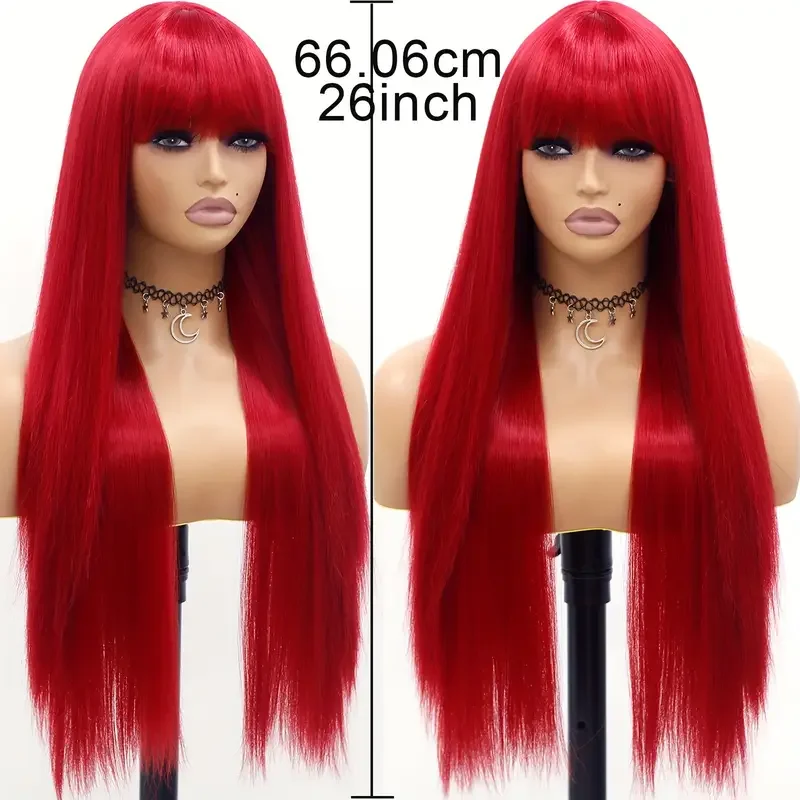 

Red Straight Synthetic Fiber Wig, 150% Density, Rose Net Cap, High Temperature Fiber, Suitable for Party, Cosplay, Women'S Color
