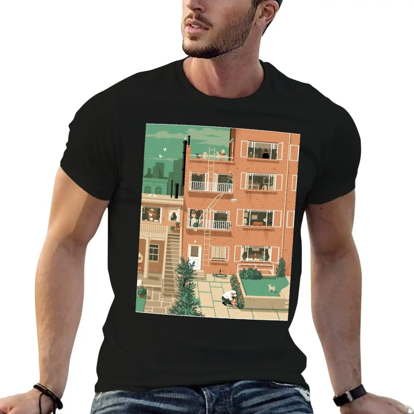 Travel Posters - Hitchcock's Rear Window - Greenwitch Village New York T-Shirt blue archive men tshirt