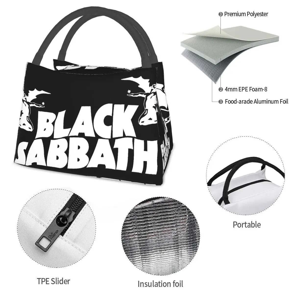 Black Sabbathe Portable insulation bag for Cooler Thermal Food Office Pinic Container