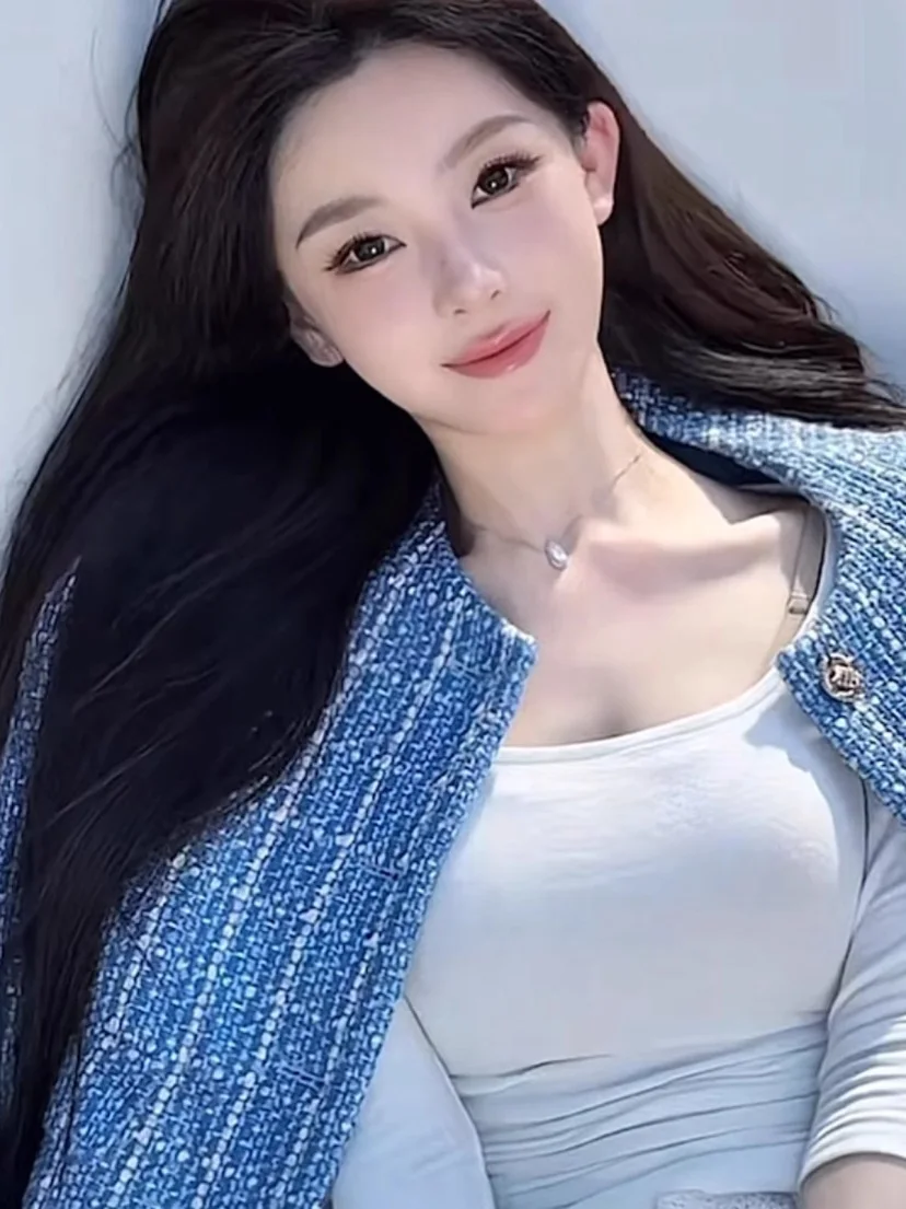 

Синяя куртка Blue Danube YOUENBB из плетеного твида, модная верхняя одежда из смесовой ткани (полиэстер/шерсть) для весны и осени