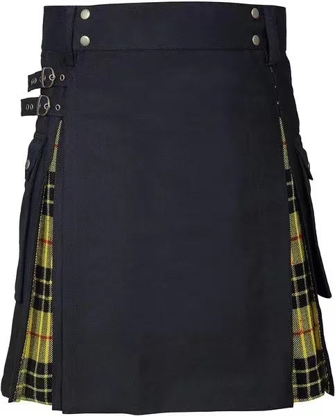 Tenue en coton tartan pour hommes, polyvalent, surintendant, bretelles en cuir, grande taille, raidir, tricot écossais, robe médiévale