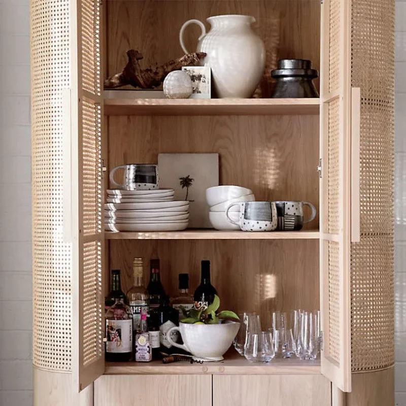 نمط الروطان الخشب الصلب الطعام الجانب خزانة غرفة المعيشة المنزلية الرجعية بسيطة الشاي #5