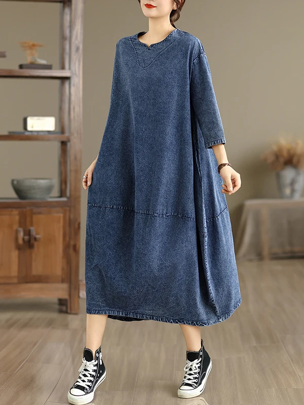 Retro Denim largo Dr mujer principios de primavera otoño nuevo artístico suelto Casual adelgazamiento Dr corte recto ort Sve redondo Ne