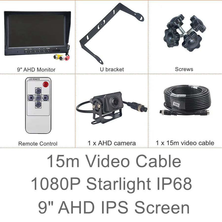 SMALUCK 9 inch AHD IPS achteruitrijcamera monitor 1080P IP68 waterdicht Starlight AHD achteruitrijcamera voor auto, bus, woonboot, vrachtwagen