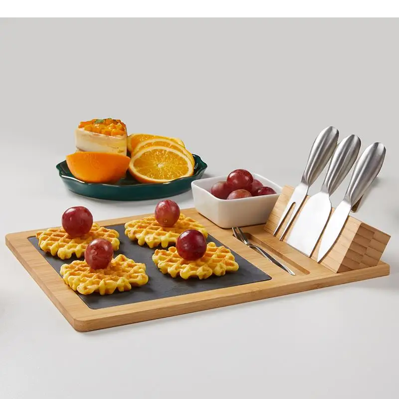 Bamboo Cheese Board Set Bread Pan Fruit Plate Steak Western Tableware Slate Dinner Butter Dish Plates Snack Bowl