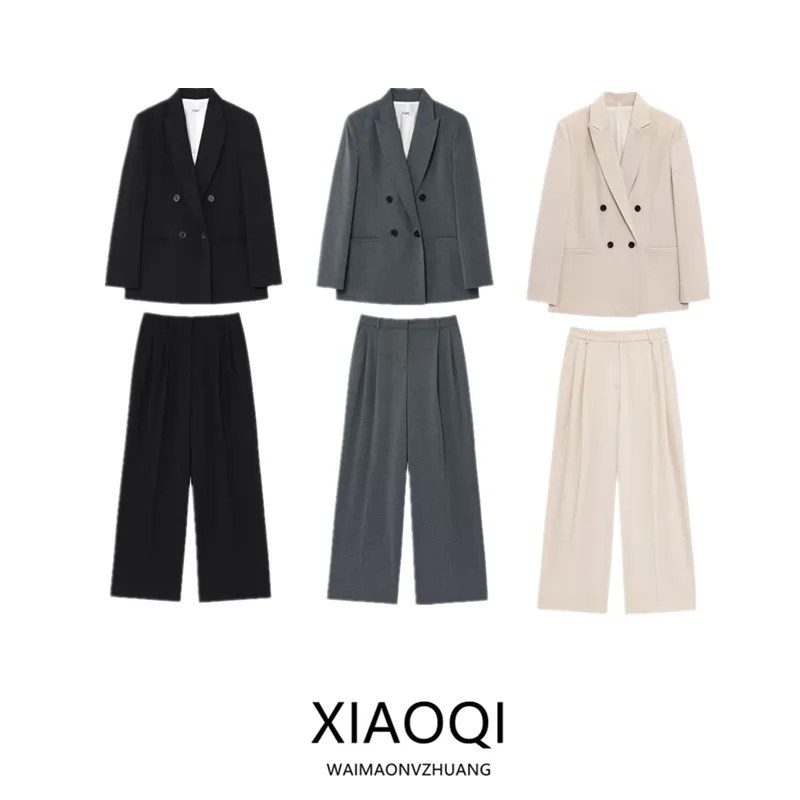 Spring 2025 Women's Faion Suit Jaet with oulder Pads Double Row Buttons Waist Length Pants Set for Ages 25-35