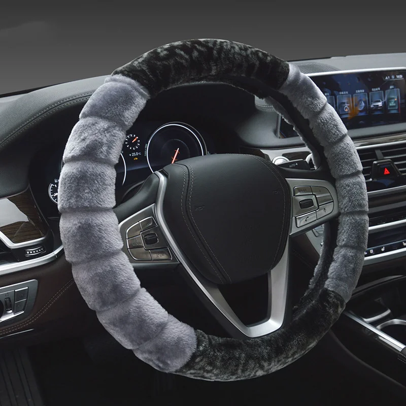 Winter Super Soft Plush Creative stitching Car Steering Wheel Cover Universal,Warm Faux Fur Auto Handlebar on the Steering-Wheel