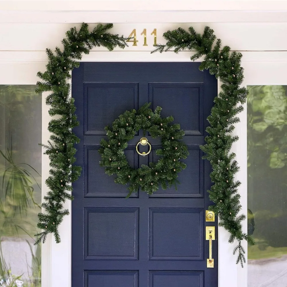 Valley Pine 3-Piece Door Kit | One 24” Wreath, Two Garlands | Pre Strung Fire-Resistant and Non-allergenic| Indoor or Outdoor