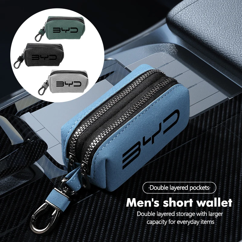 Car Portable Short Wallet Credit ID Card Coin Zipper Purse For BYD S6 S8 E5 E6 G6 L3 S7 G7 Tang Song Qing Yuan Han Max