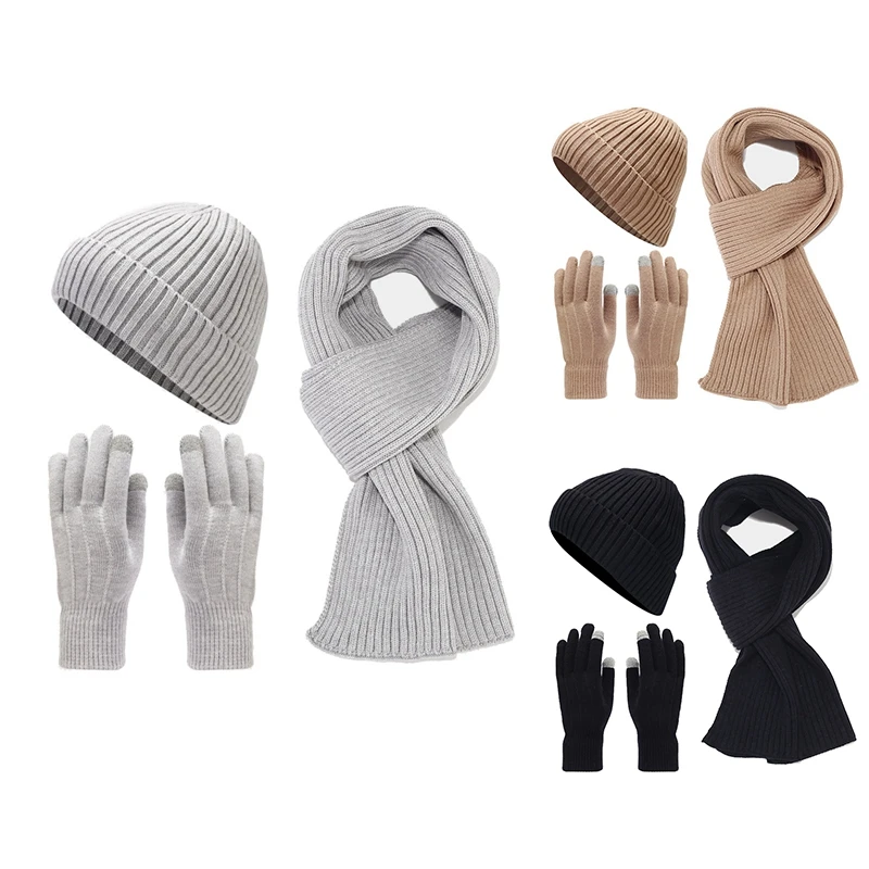 Women's Winter Warm Knit Beanie Hat, Gloves, & Long Scarf, Thermo-Lined & Windproof Winter Outdoor Set For Men Women