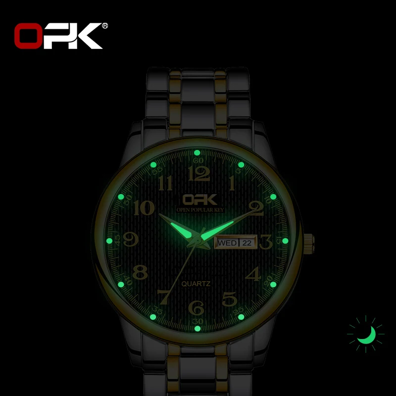 OPK Dress Quartz Waterproof Men\'s Watch Stainless Steel Luminous Fashion Wristwatches Calendar Week Business Watches For Men