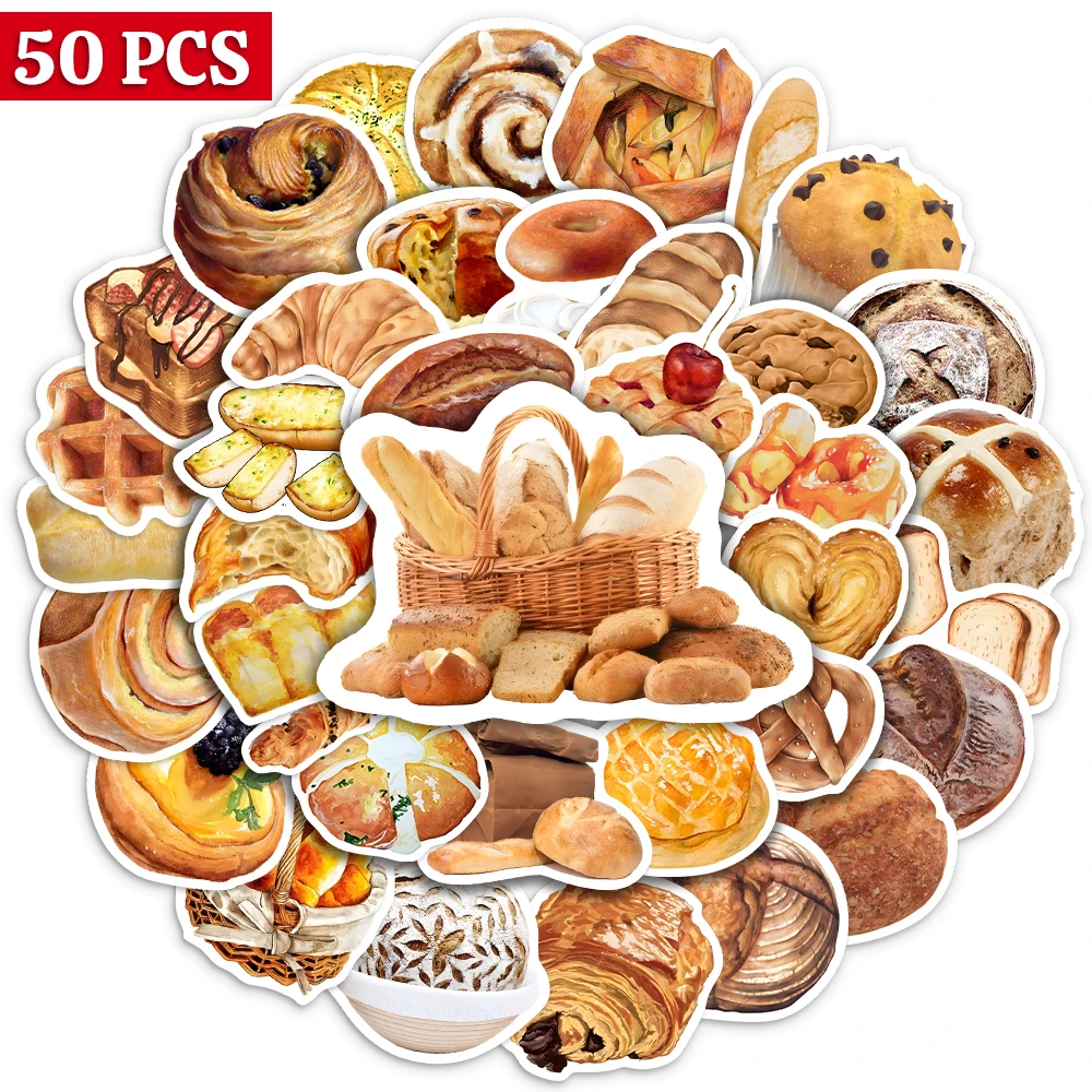 10/25/50PCS Creative Cute Yummy Bread Food Scrapbooking Stickers DIY Skateboard Laptop Luggage Cup Bike Motorcycle Phone PVC