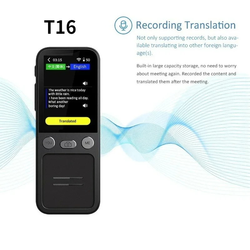 T16 AI Voice Real Time Translator 138 Multi Online Languages Voice-Record 3.1 Inch Big Touch Screen Learning Conversion T12