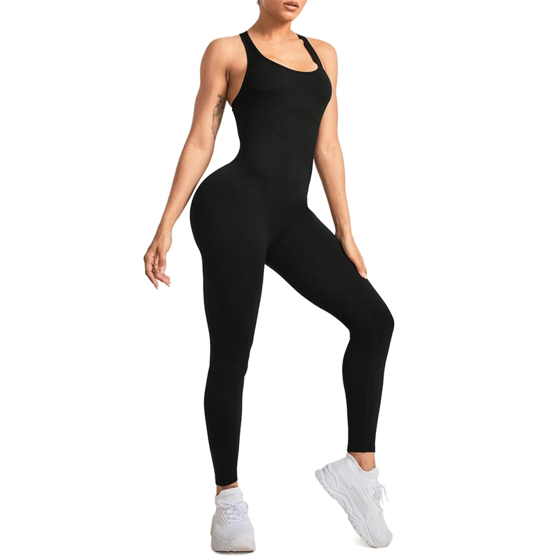 Workout Jumpsuits For Women Sexy Sleeveless Hollow Gym Bodycon Seamless Yoga Rompers Cross Straps