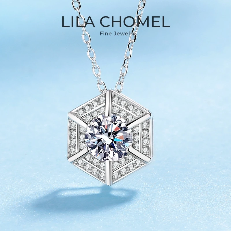 

Mother's Day 18K White Gold Birthday Gift Necklaces 1CT Moissanite Diamond Girl Valentine's Day PT950 Platinum Hexagram Pendant