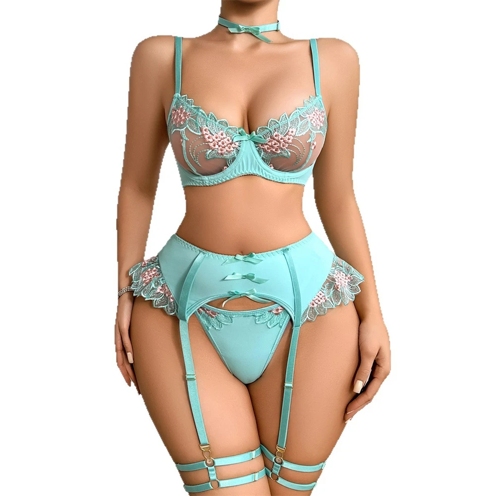 

Sexy Lingeries Hot Fancy Floral Transparent Daring Lingerie Halter Leg Thong Attractive Chest Suspenders Erotic Luxury Intimate