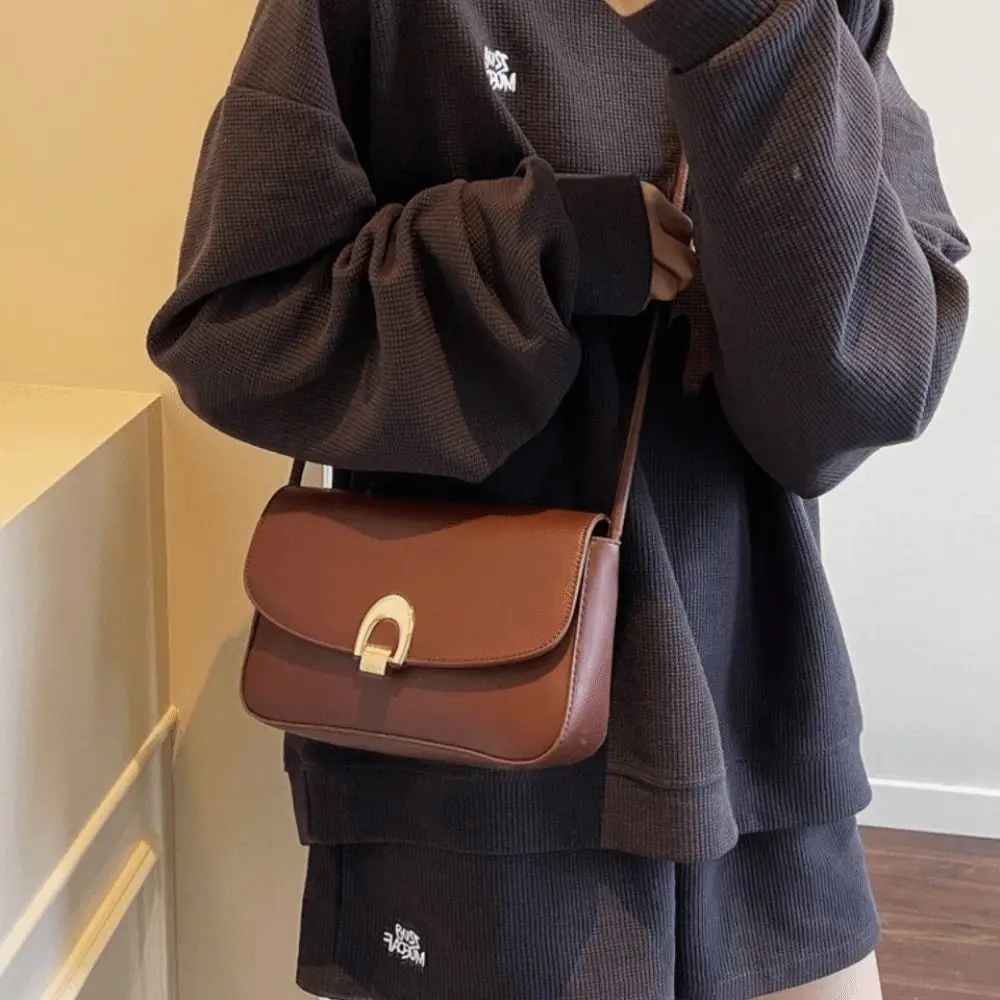 

Корейская винтажная сумка на плечо с пряжкой, однотонная регулируемая женская сумка подмышками, сумка для отдыха из искусственной кожи, кошельки