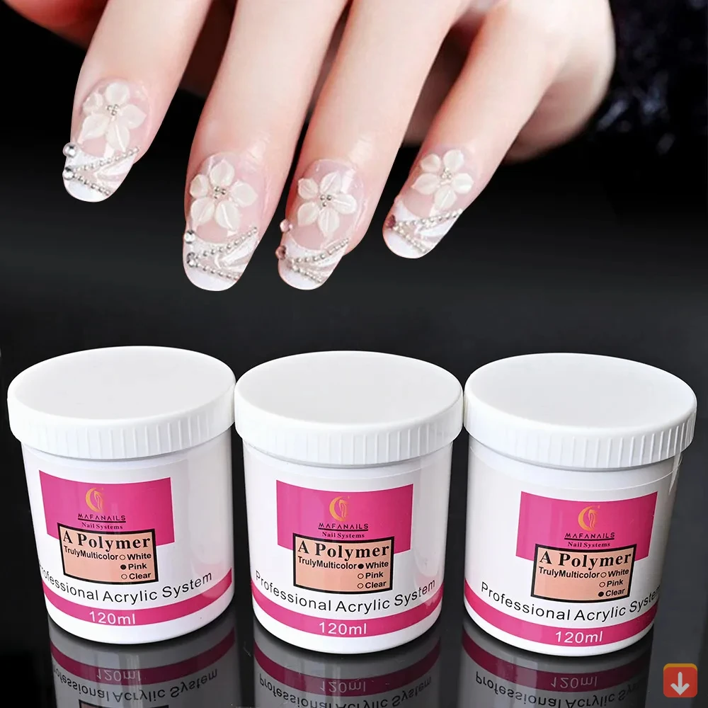 

120ml Acrylic Nail Powder Pink/Clear/White 4.23 OZ Carving Crystal Polymer Odor-Free Bubble-Free No Need Nail Lamp Long-Lasting