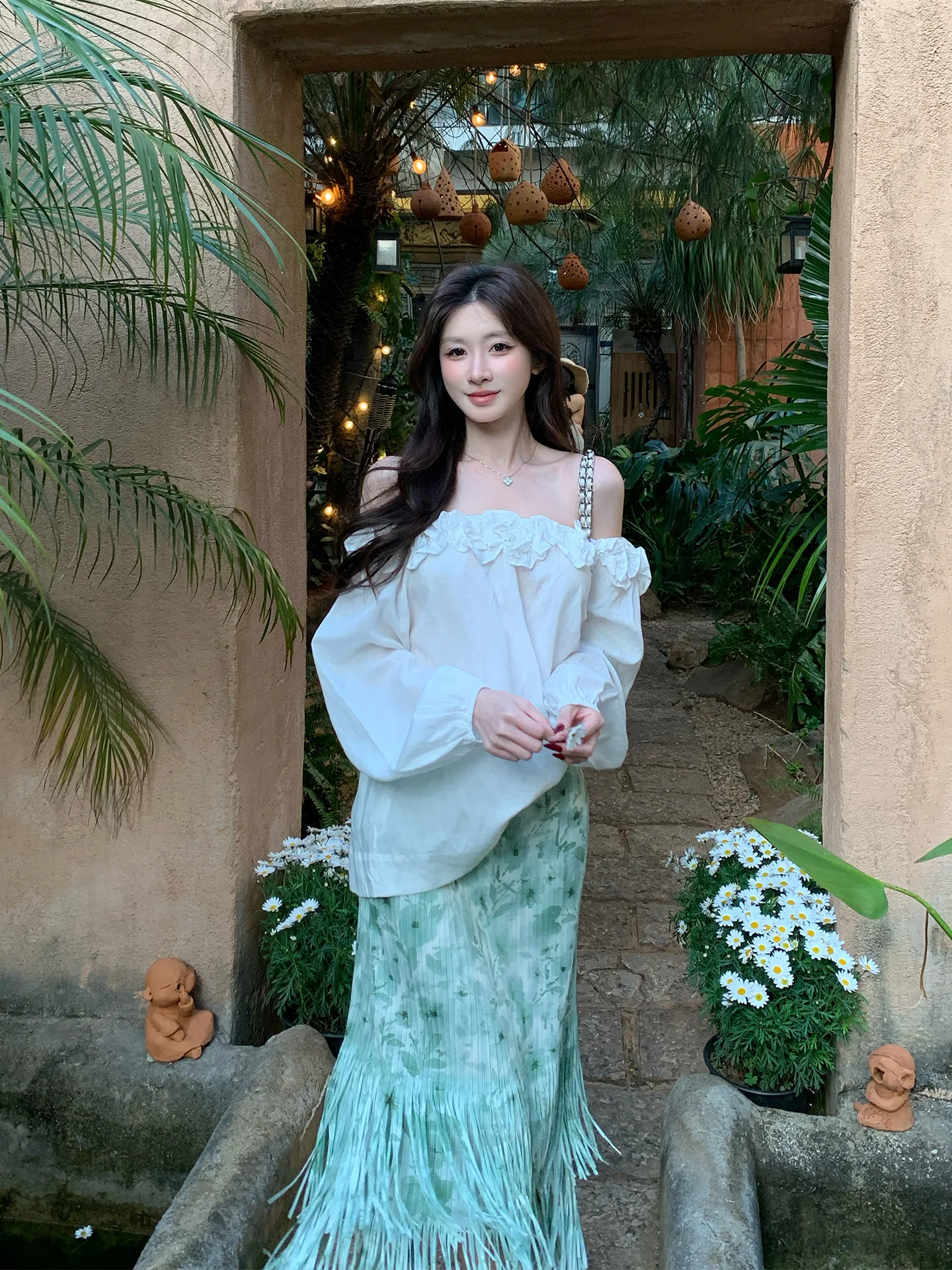 

Женская блузка Princ Sle Long Sve с открытыми плечами и рукавами-фонариками, с 3D-цветочным дизайном, свободного кроя, модная модель для весеннего сезона