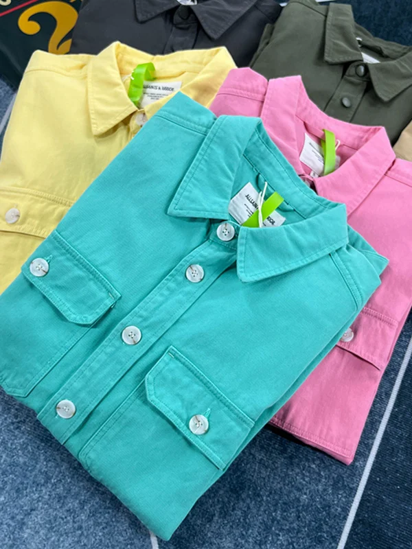 

Heavyweight Cotton Work irt Loose Fit Long Sve Retro American Sle for Men And Women with Multiple kets Faionable ...