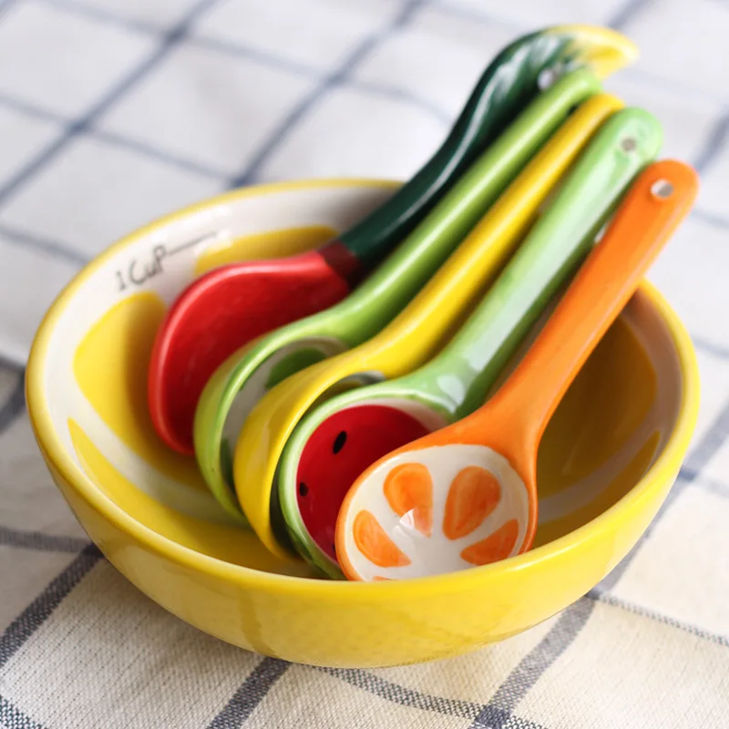 Ceramic Coffee Spoon Korean Household Tableware Spoon Dessert Cartoon Small Children Spoons Fruit Design Creative Lovely Ladle