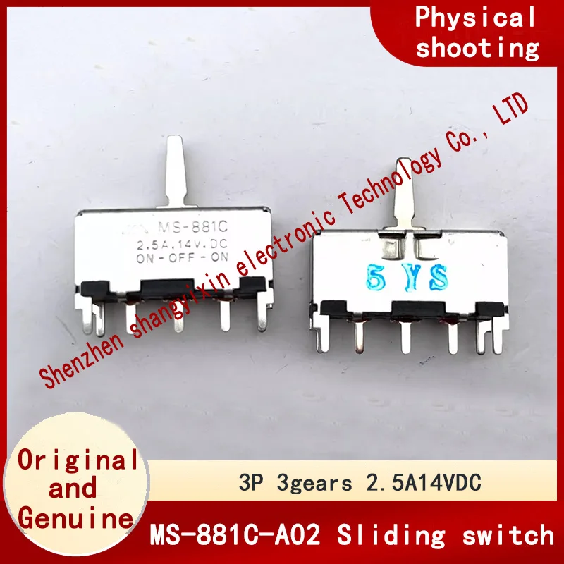 

Оригинальный скользящий переключатель MS-881C-A02, 3-контактный, 3-ступенчатый, 2,5A14VDC MS-881C, вкл.-выкл.