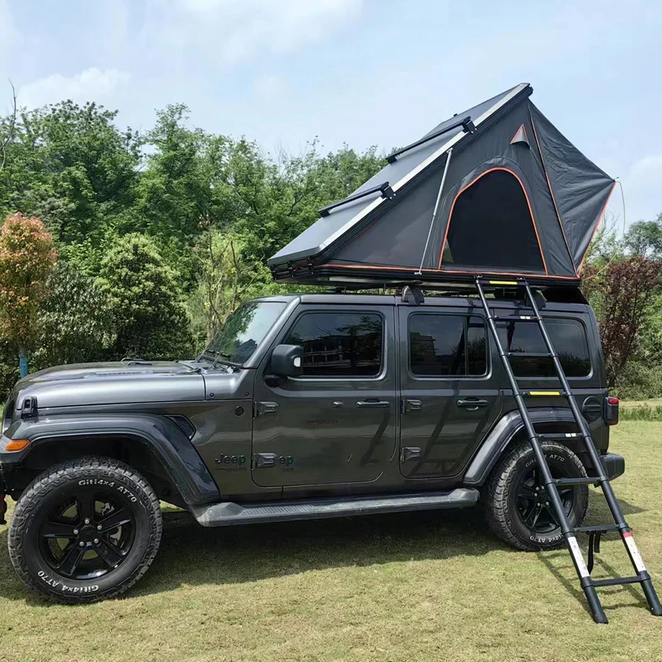 3-4 Person Triangle Camping Rooftop Tent Aluminum Top Roof Tent with Clamshell Hard Shell Rooftop tents